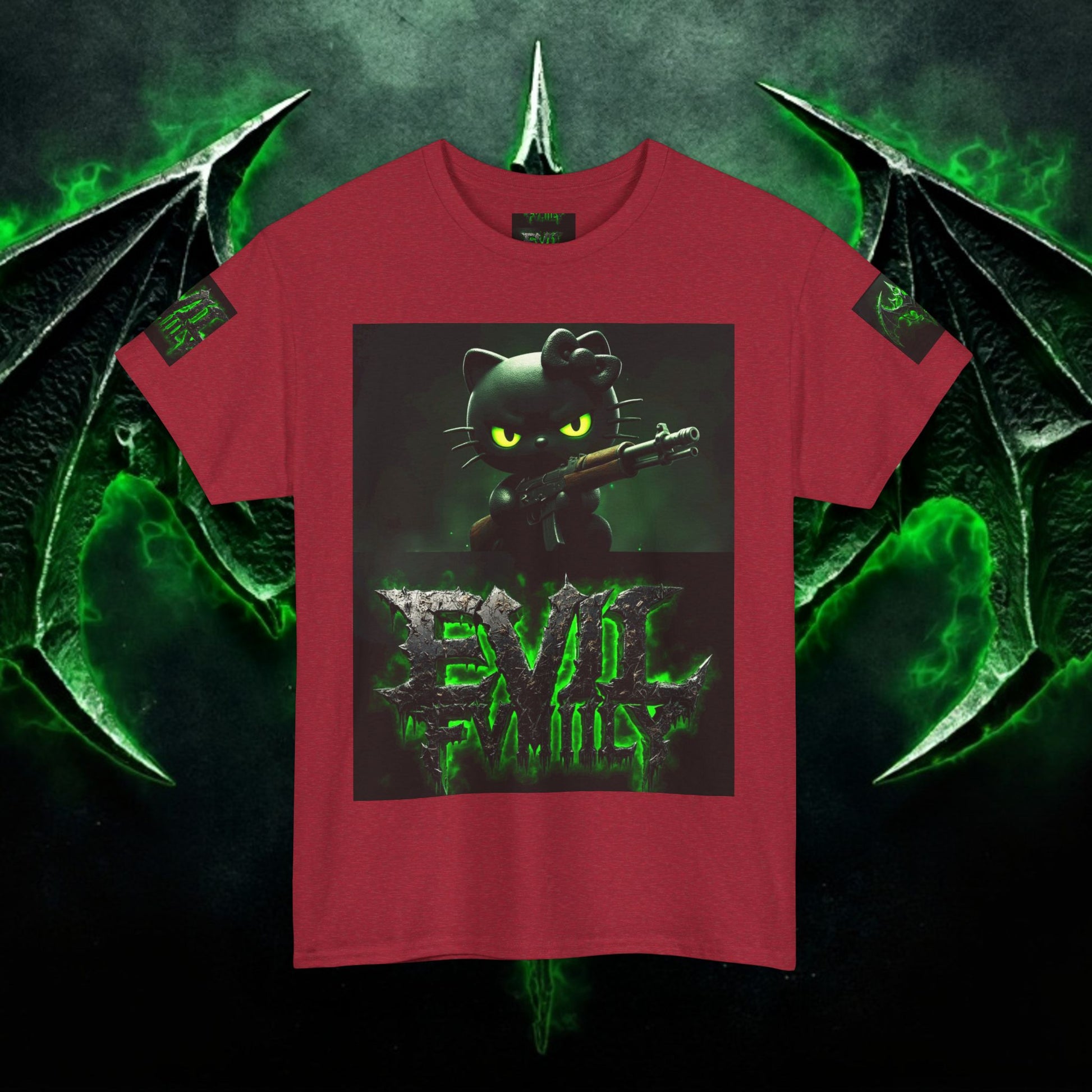 Hello kitty Evil Family Graphic Tee, Unisex Cotton Shirt, Streetwear, Gift for Gamers, Halloween Apparel, Fun Casual Wear
