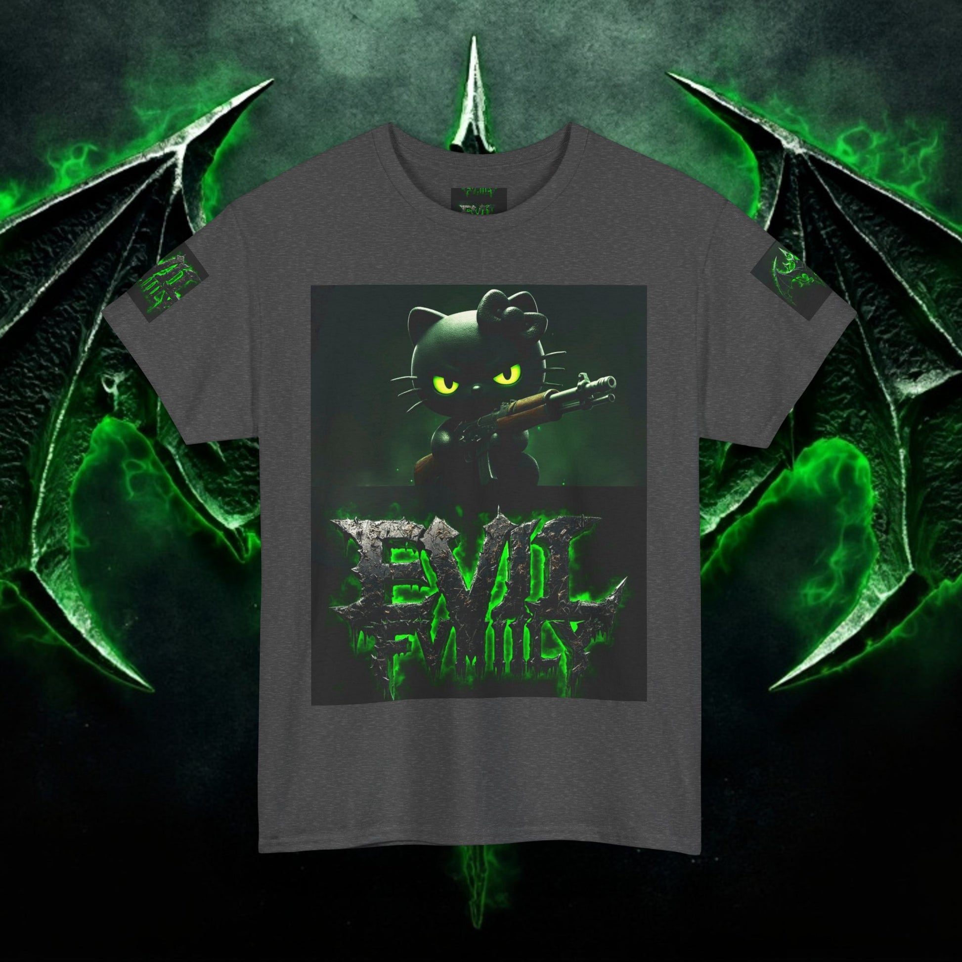 Hello kitty Evil Family Graphic Tee, Unisex Cotton Shirt, Streetwear, Gift for Gamers, Halloween Apparel, Fun Casual Wear