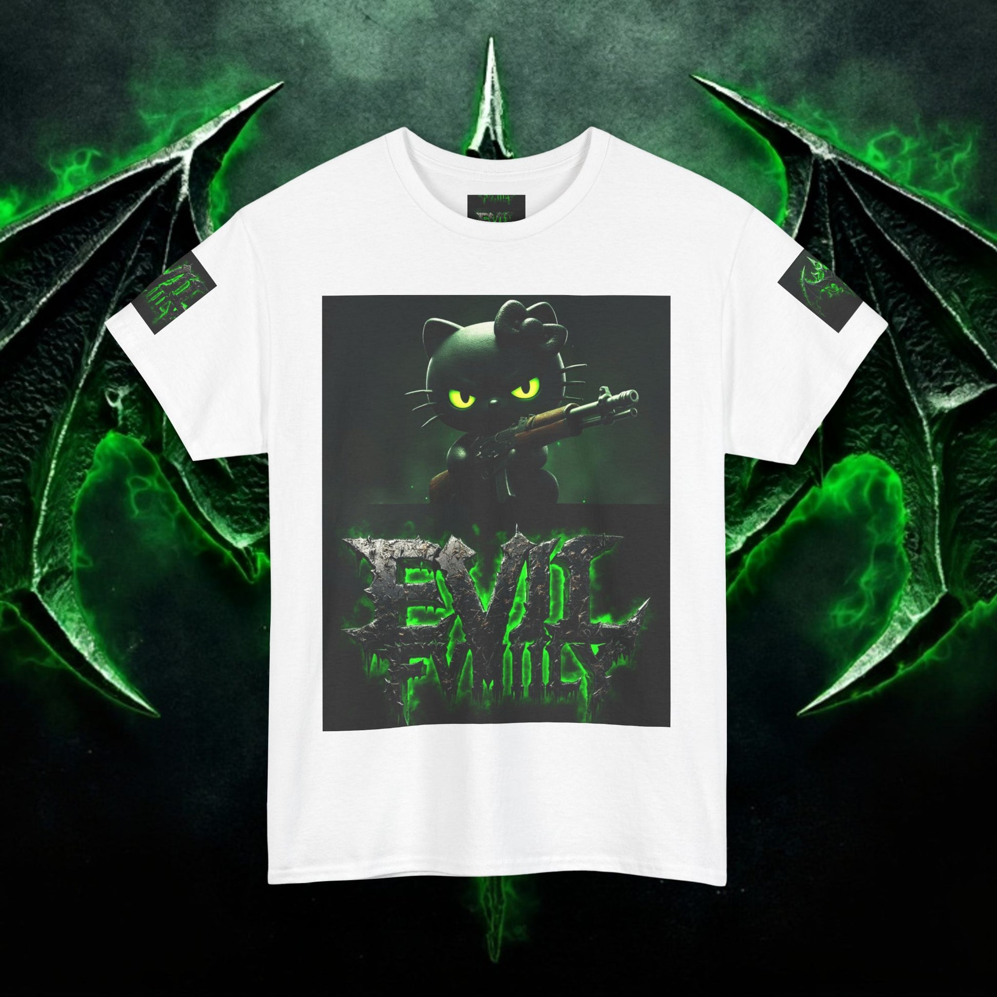 Hello kitty Evil Family Graphic Tee, Unisex Cotton Shirt, Streetwear, Gift for Gamers, Halloween Apparel, Fun Casual Wear
