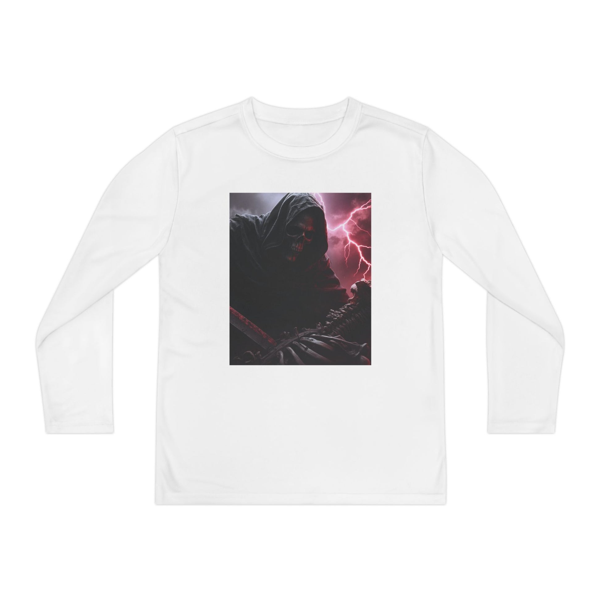 Youth Long Sleeve Tee with Dark Fantasy Design, Perfect for Halloween, Everyday Wear, Anime Fans, Gaming, and Casual Events