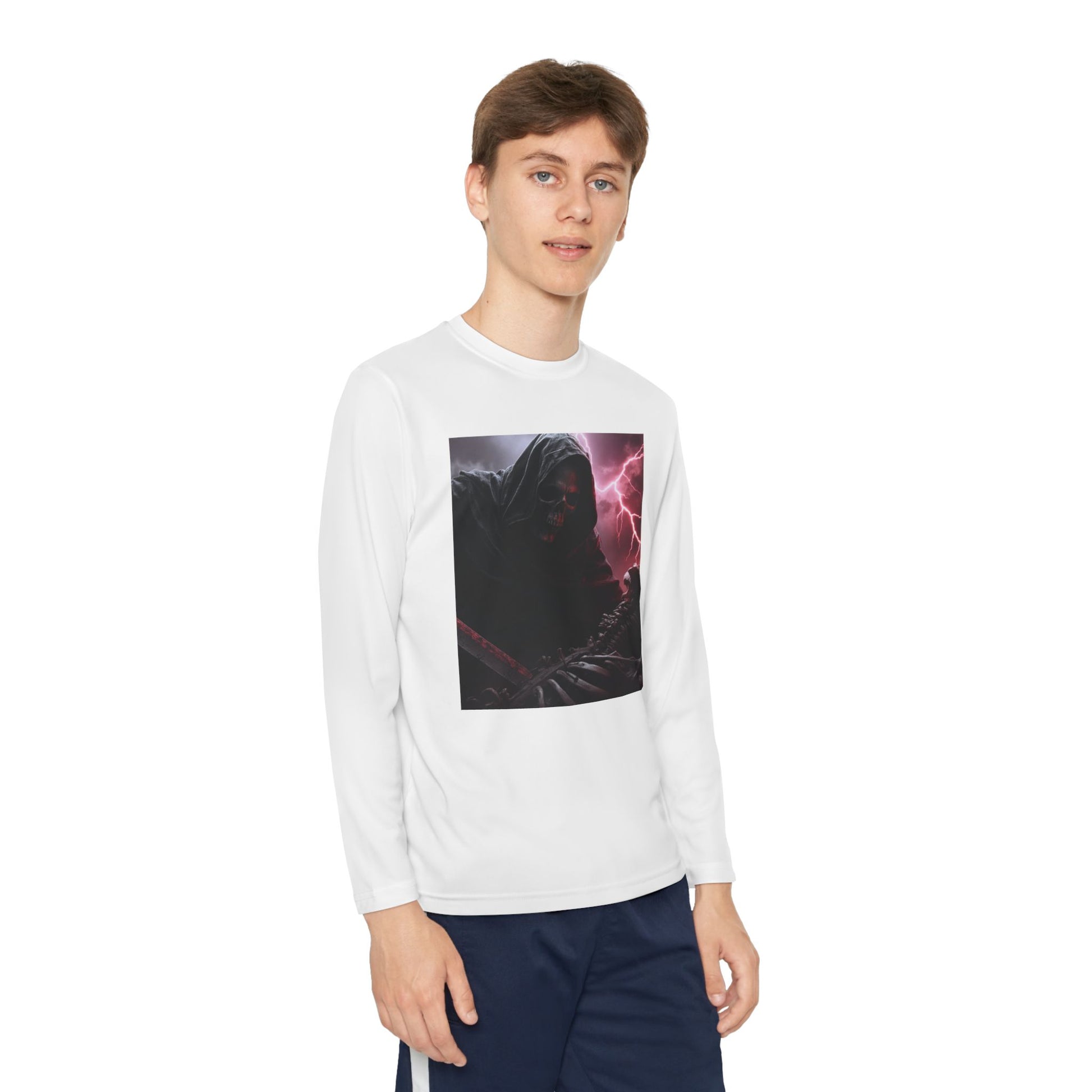 Youth Long Sleeve Tee with Dark Fantasy Design, Perfect for Halloween, Everyday Wear, Anime Fans, Gaming, and Casual Events