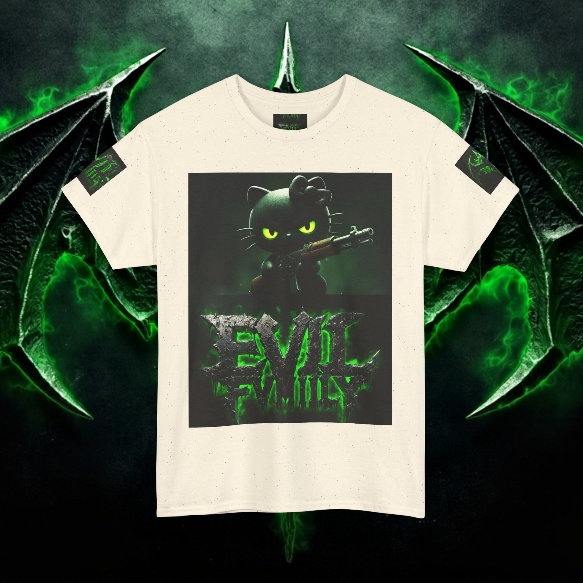 Hello kitty Evil Family Graphic Tee, Unisex Cotton Shirt, Streetwear, Gift for Gamers, Halloween Apparel, Fun Casual Wear